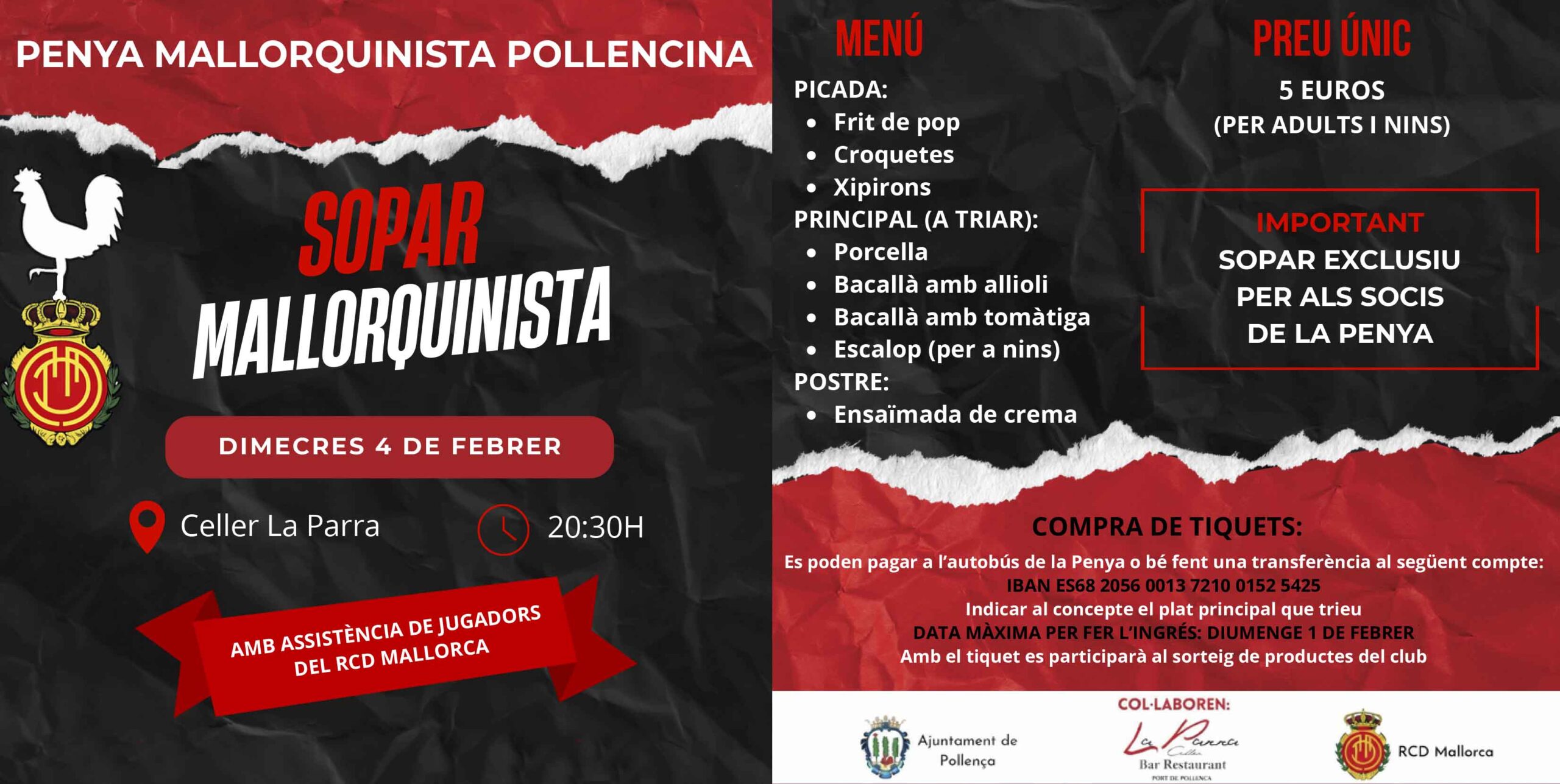 Penya MAllorquinista sopar 4 de febrer 2026