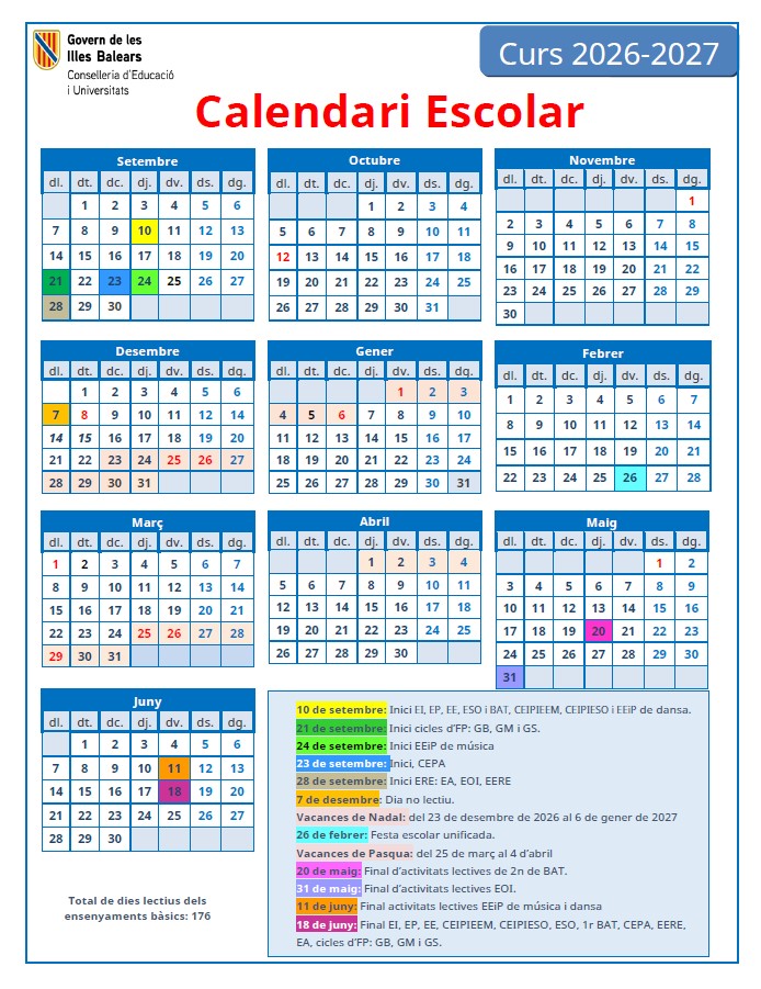 Calendari escolar 2026 2027