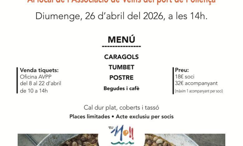 cartell del dinar de caragols a l'aavv del moll 2026