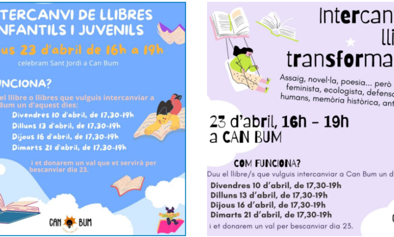 cartells de l'intercanvi de llibres per sant jordi a can bum
